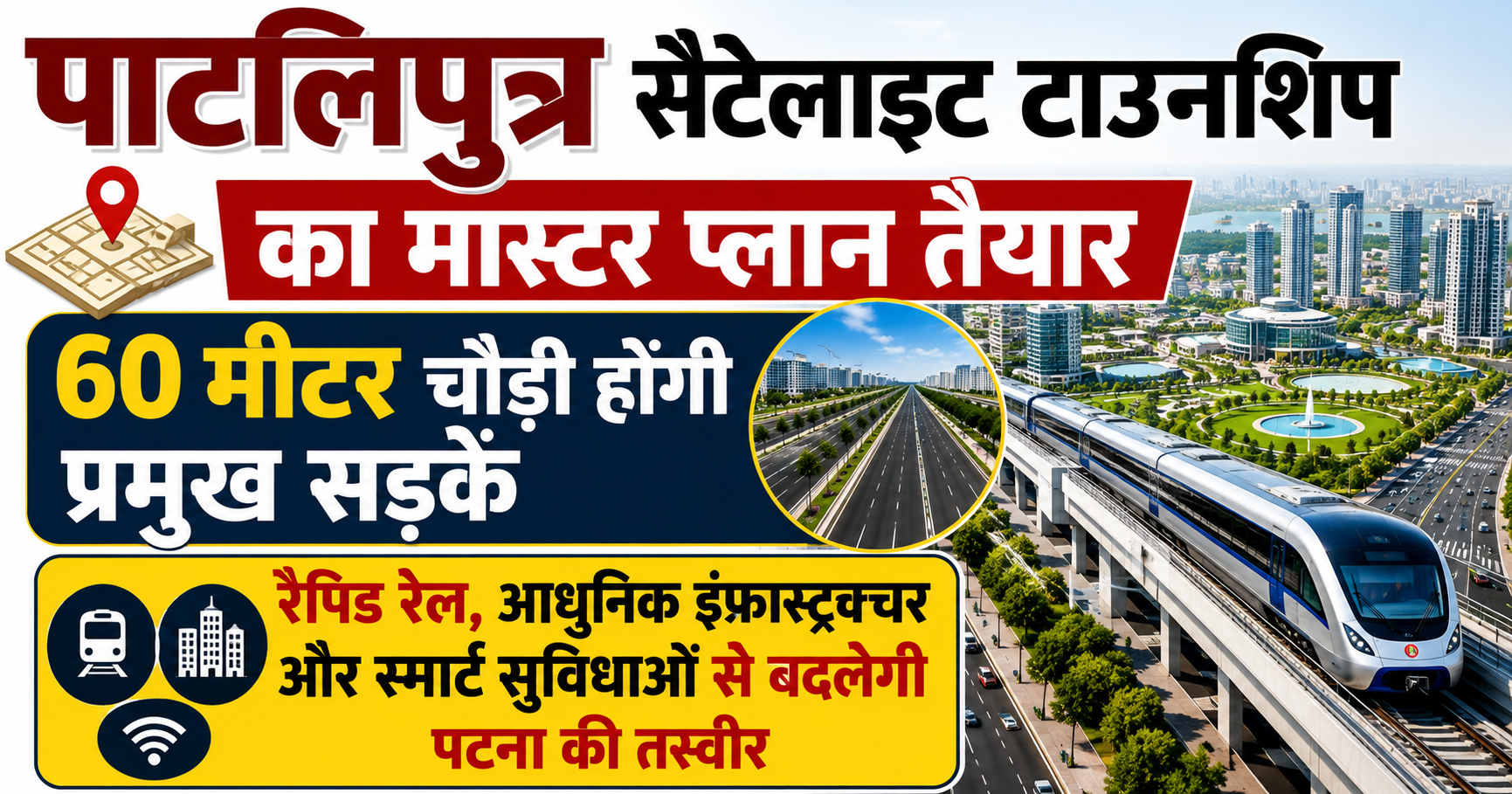 पाटलिपुत्र सैटेलाइट टाउनशिप का मास्टर प्लान तैयार, 60 मीटर चौड़ी होंगी प्रमुख सड़कें; रैपिड रेल, आधुनिक इंफ्रास्ट्रक्चर और स्मार्ट सुविधाओं से बदलेगी पटना की तस्वीर