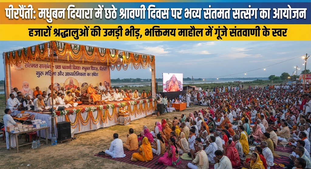 पीरपैंती के मधुबन दियारा में छठे श्रावणी दिवस पर भव्य संतमत सत्संग का आयोजन; डॉ. शिवनाथ बाबा के नेतृत्व में उमड़े श्रद्धालु, स्वामी सौदागर बाबा के प्रवचनों से गूंजा गंगा का तटीय इलाका