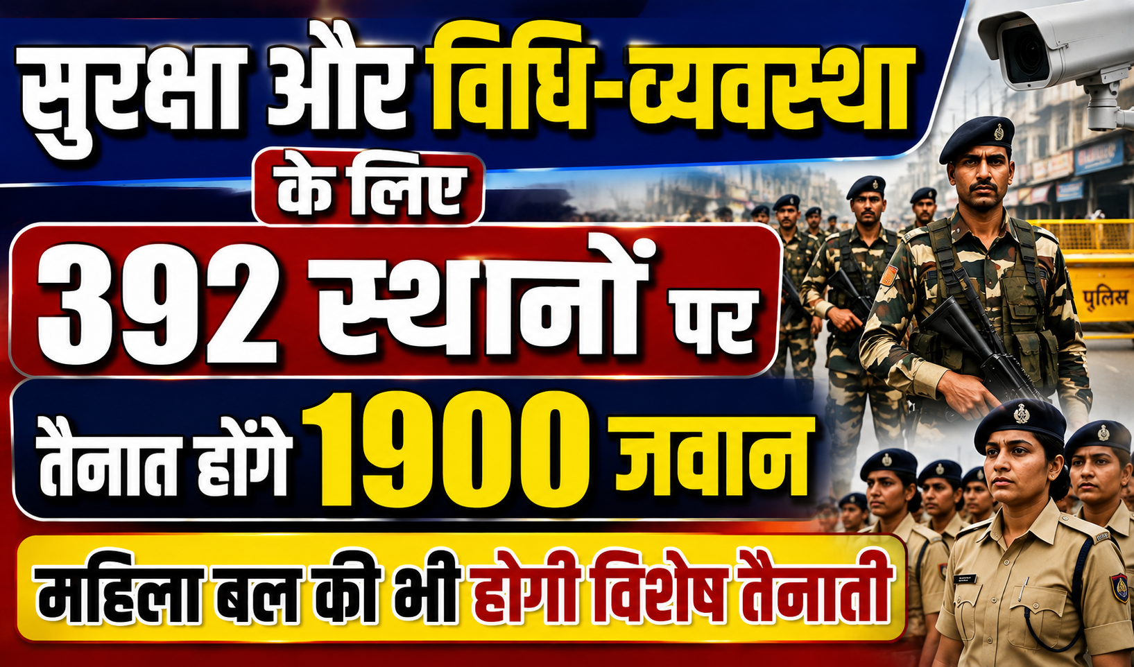 सुरक्षा और विधि-व्यवस्था के लिए 392 स्थानों पर तैनात होंगे 1900 जवान, महिला बल की भी होगी विशेष तैनाती