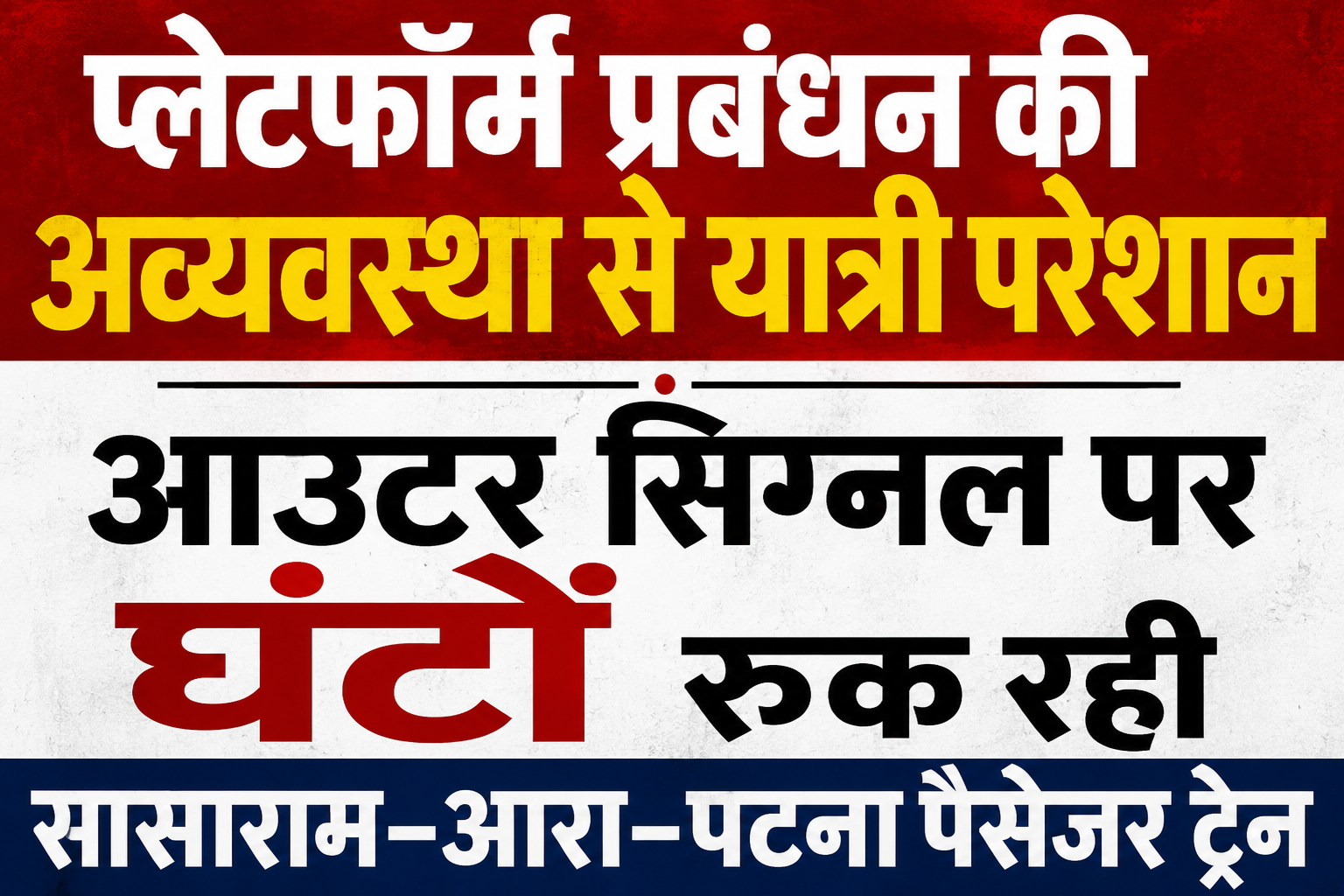 प्लेटफॉर्म प्रबंधन की अव्यवस्था से यात्री परेशान, आउटर सिग्नल पर घंटों रुक रही सासाराम–आरा–पटना पैसेंजर ट्रेन