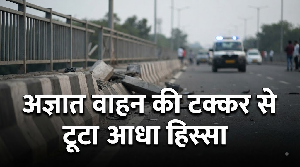 Half the Structure Broken Due to Collision with Unidentified Vehicle; Debris Scattered on Road Extends Open Invitation to Accidents
