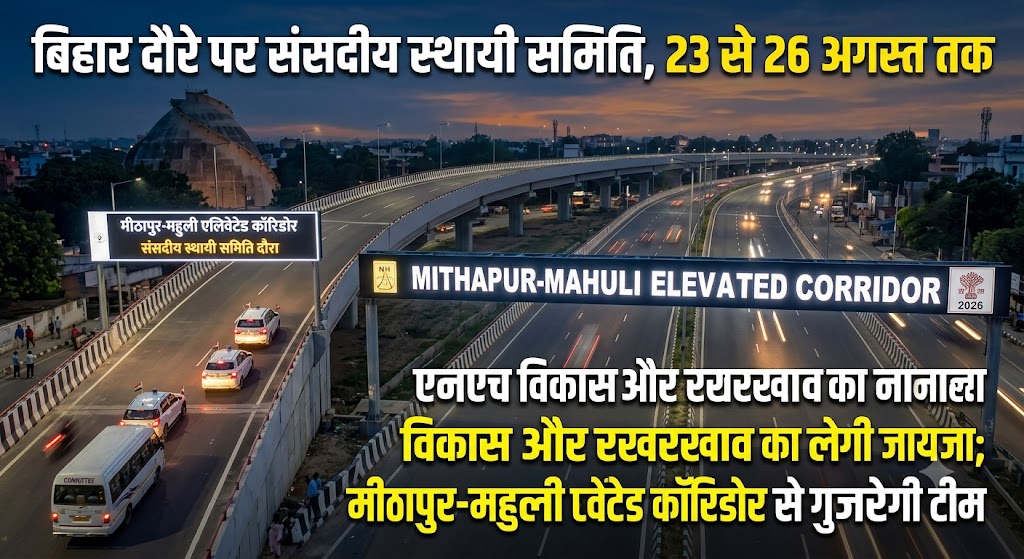 बिहार दौरे पर संसदीय स्थायी समिति, 23 से 26 अगस्त तक एनएच विकास और रखरखाव का लेगी जायजा; मीठापुर-महुली एलिवेटेड कॉरिडोर से गुजरेगी टीम