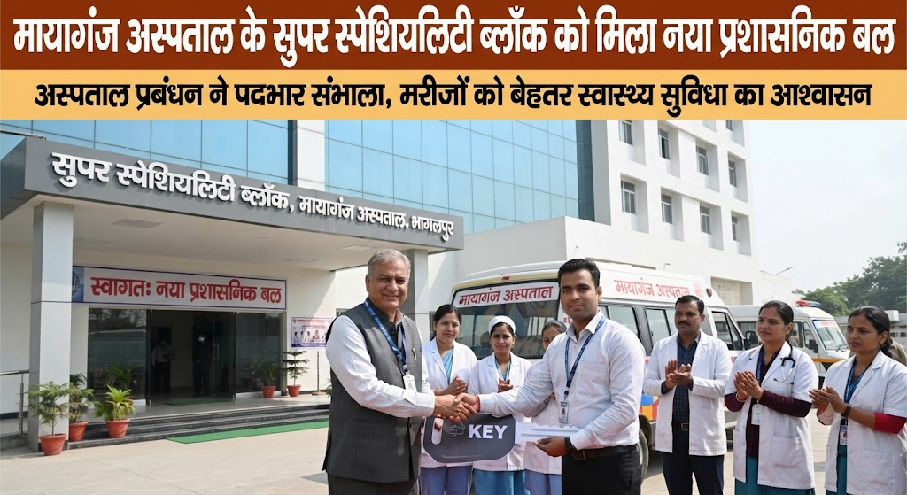 मायागंज अस्पताल के सुपर स्पेशियलिटी ब्लॉक को मिला नया प्रशासनिक बल; जेएलएनएमसीएच के न्यूरो सर्जरी विभागाध्यक्ष डॉ. पंकज कुमार बने उपाधीक्षक, स्वास्थ्य विभाग के आदेश पर संभाला कार्यभार