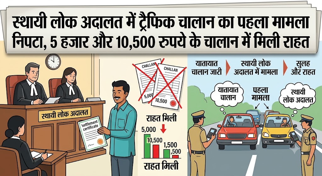 स्थायी लोक अदालत में ट्रैफिक चालान का पहला मामला निपटा, 5 हजार और 10,500 रुपये के चालान में मिली राहत