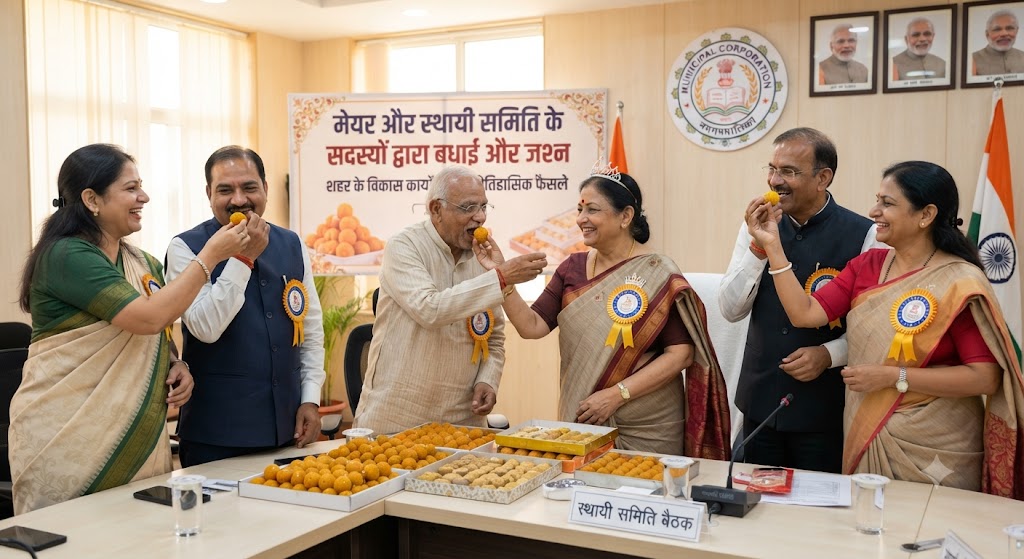 मेयर और स्थायी समिति के सदस्यों ने लड्डू खिलाकर तुड़वाई हड़ताल, शहर में सफाई व्यवस्था हुई बहाल