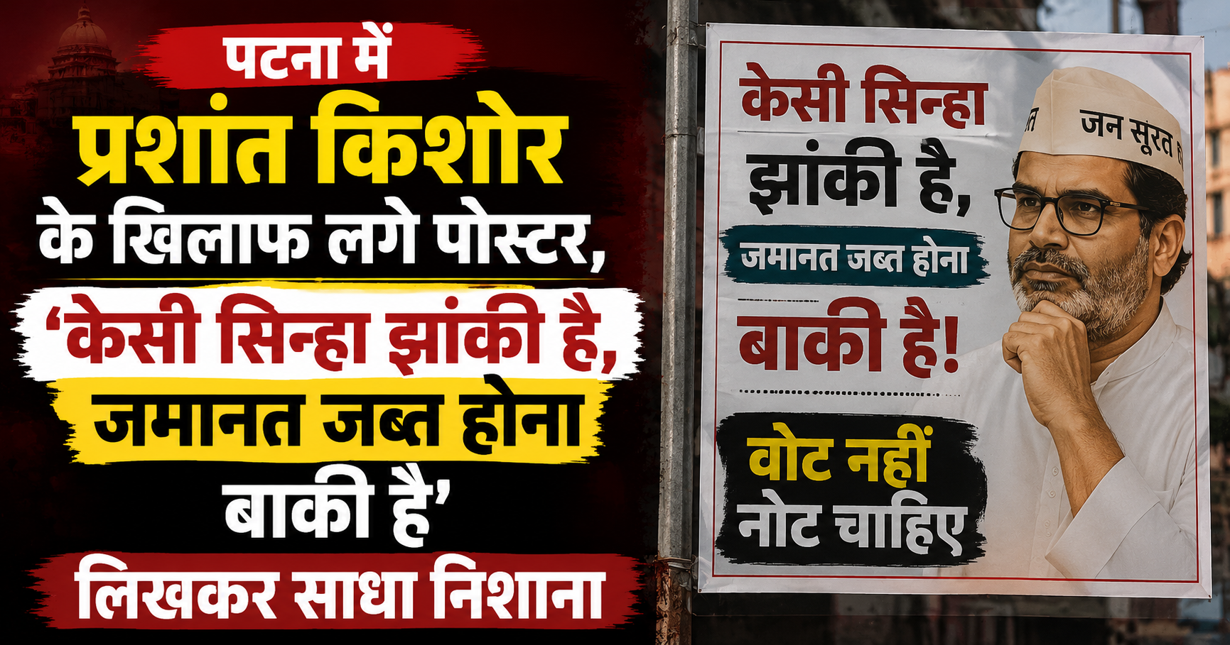 पटना में प्रशांत किशोर के खिलाफ लगे पोस्टर, ‘केसी सिन्हा झांकी है, जमानत जब्त होना बाकी है’ लिखकर साधा निशाना