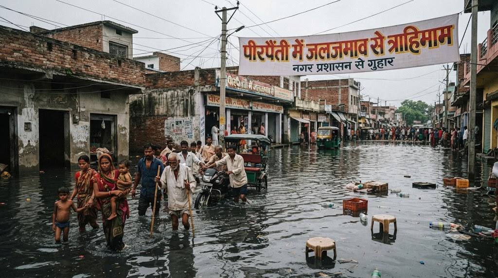 पीरपैंती में जलजमाव से त्राहिमाम; प्रशासन की त्वरित पहल से वार्ड 7 में जेसीबी से दुरुस्त हुई सड़क, प्रखंड प्रमुख और अधिकारियों ने लिया मौके का जायजा