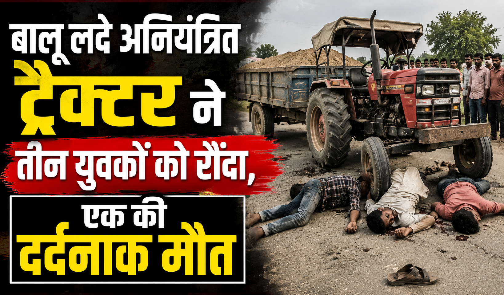 बालू लदे अनियंत्रित ट्रैक्टर ने तीन युवकों को रौंदा, एक की दर्दनाक मौत