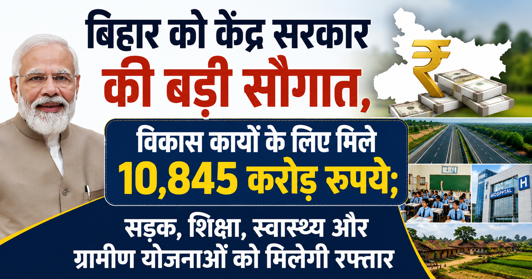 Bihar Receives ₹10,845 Crore from Centre; Major Push for Roads, Education, Healthcare, and Rural Development