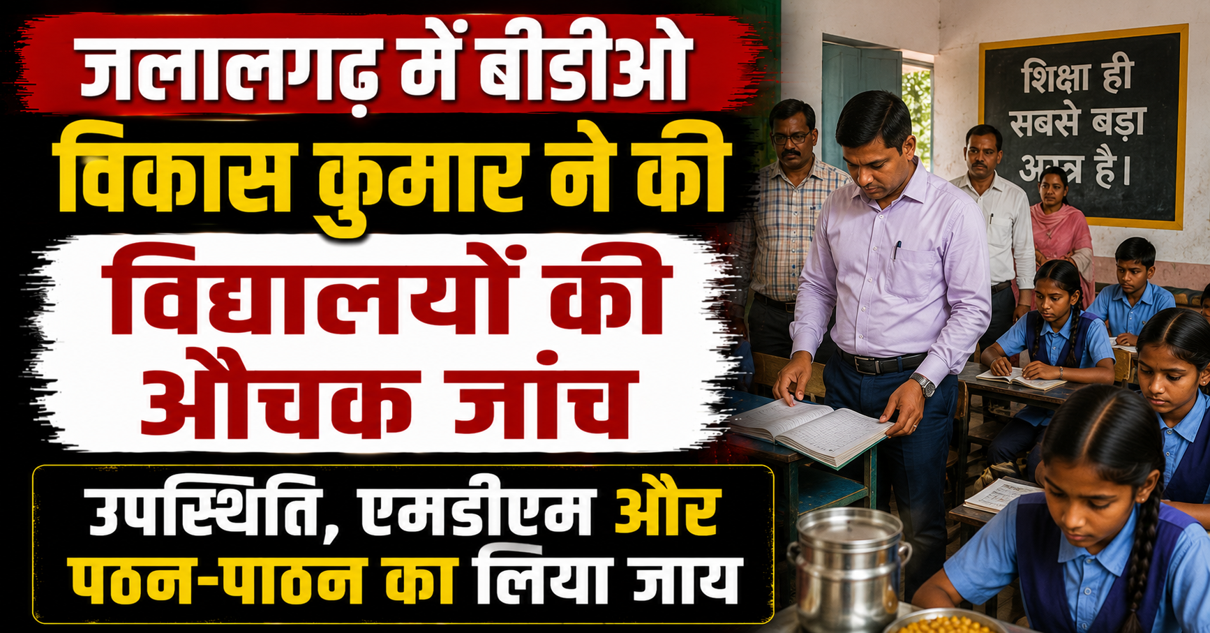 जलालगढ़ में बीडीओ विकास कुमार ने की विद्यालयों की औचक जांच: उपस्थिति, एमडीएम और पठन-पाठन का लिया जाय