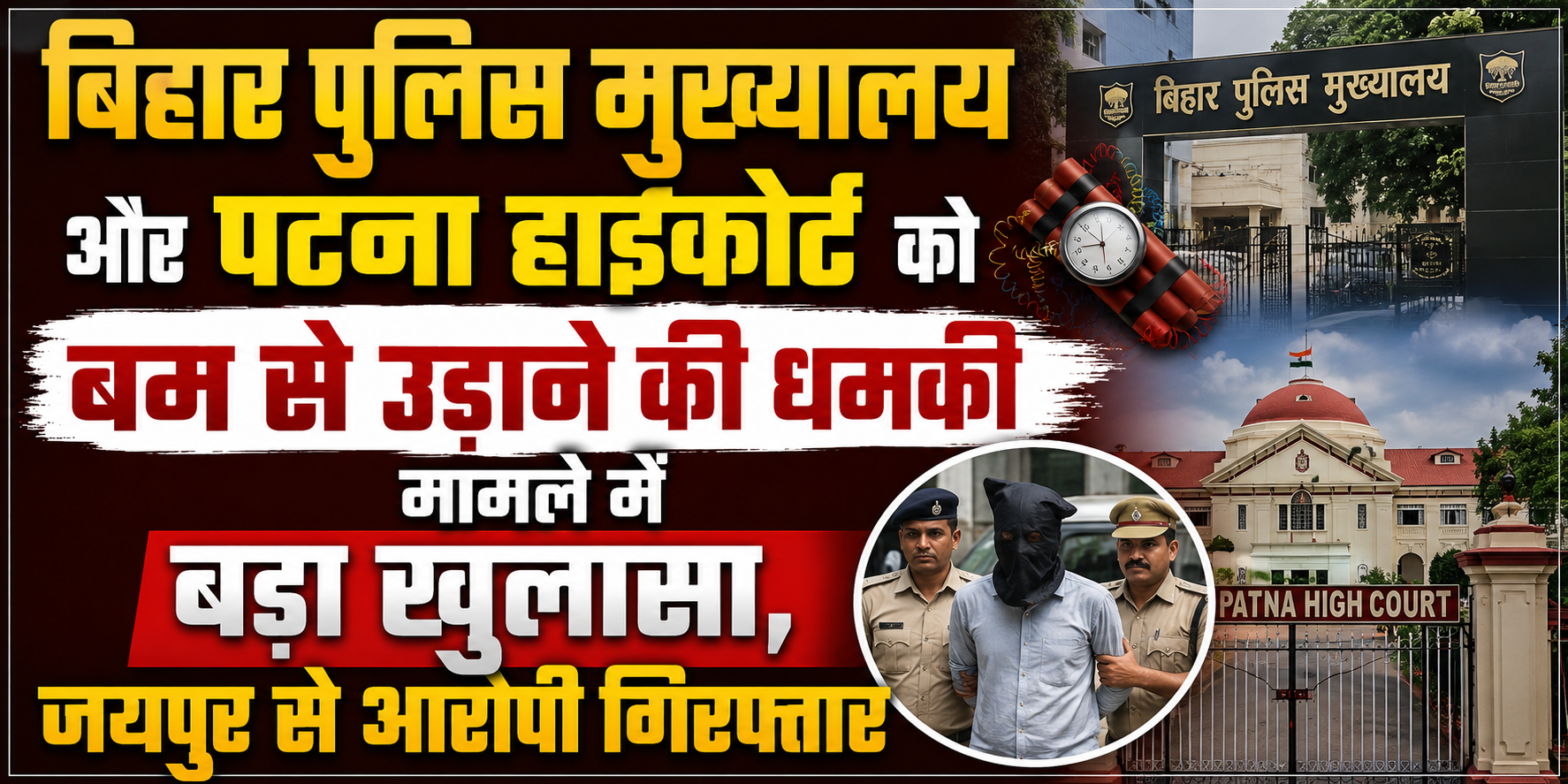 बिहार पुलिस मुख्यालय और पटना हाईकोर्ट को बम से उड़ाने की धमकी मामले में बड़ा खुलासा, जयपुर से आरोपी गिरफ्तार