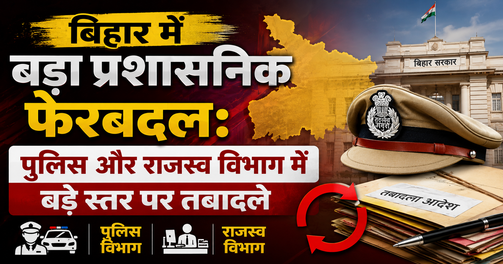 बिहार में बड़ा प्रशासनिक फेरबदल: पुलिस और राजस्व विभाग में बड़े स्तर पर तबादले