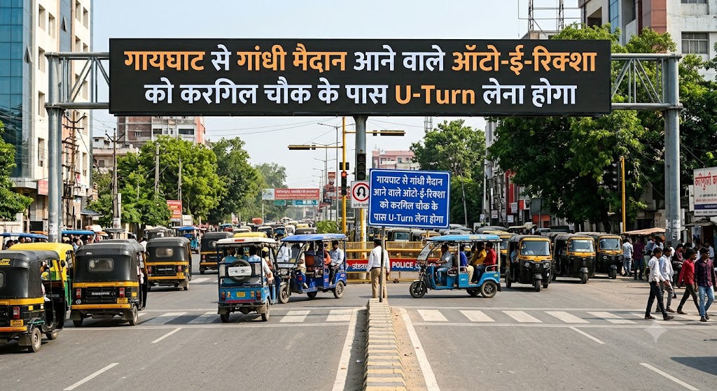 गायघाट से गांधी मैदान आने वाले ऑटो-ई-रिक्शा को करगिल चौक के पास U-Turn लेना होगा