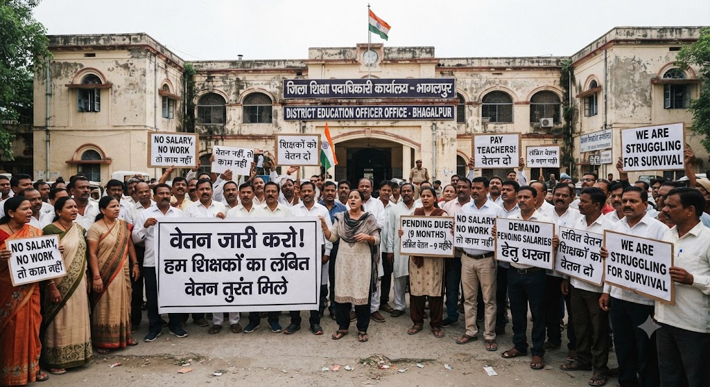 बकाया वेतन की मांग को लेकर शिक्षा कार्यालय पहुंचे शिक्षक शारीरिक शिक्षकों ने जिला प्रशासन के समक्ष उठाई अपनी आवाज