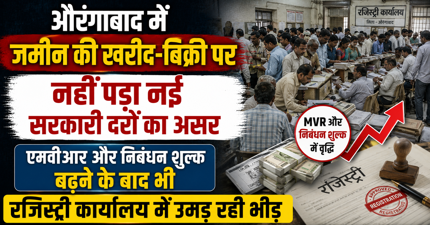 औरंगाबाद में जमीन की खरीद-बिक्री पर नहीं पड़ा नई सरकारी दरों का असर, एमवीआर और निबंधन शुल्क बढ़ने के बाद भी रजिस्ट्री कार्यालय में उमड़ रही भीड़