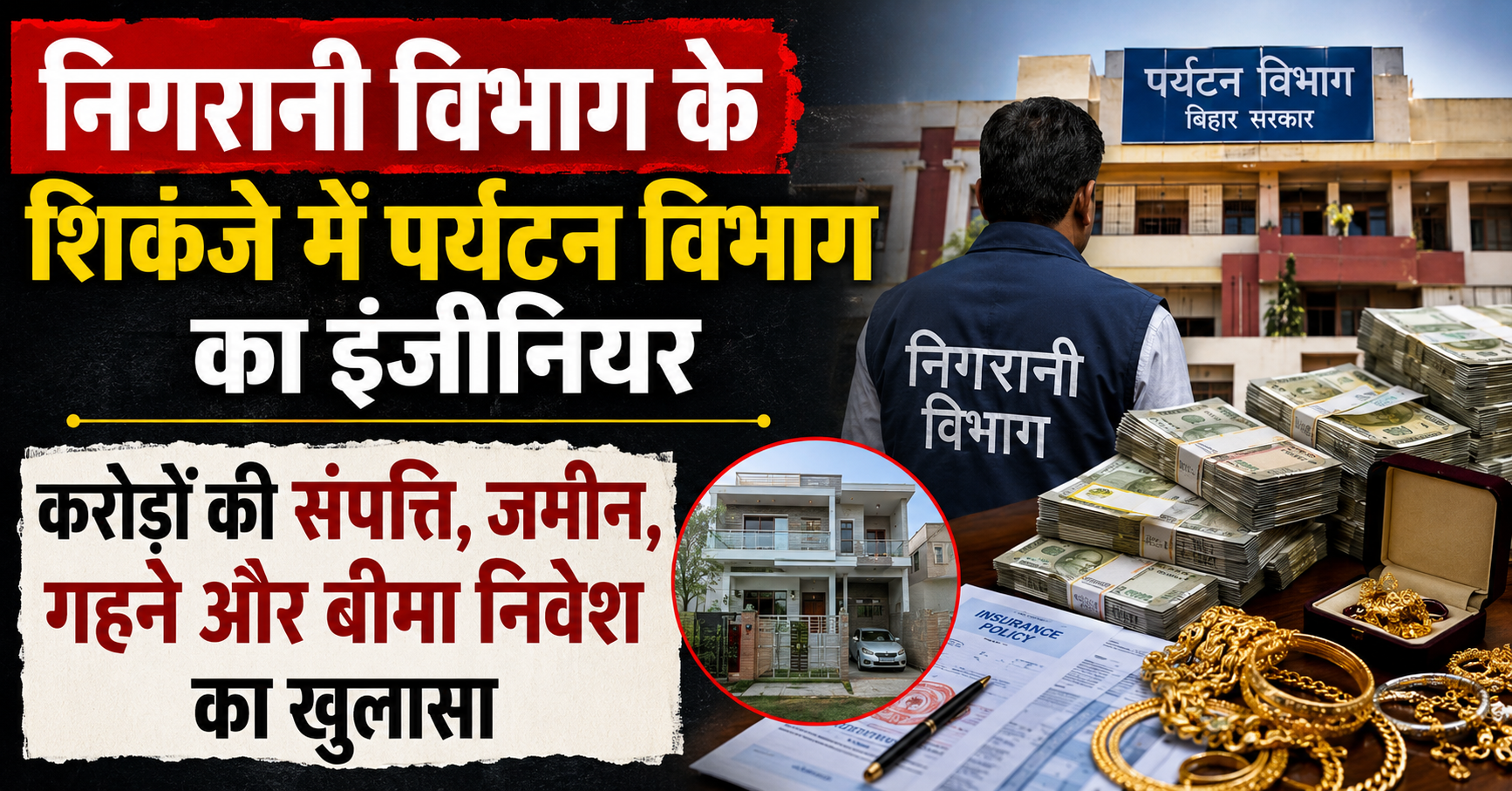 निगरानी विभाग के शिकंजे में पर्यटन विभाग का इंजीनियर, करोड़ों की संपत्ति, जमीन, गहने और बीमा निवेश का खुलासा