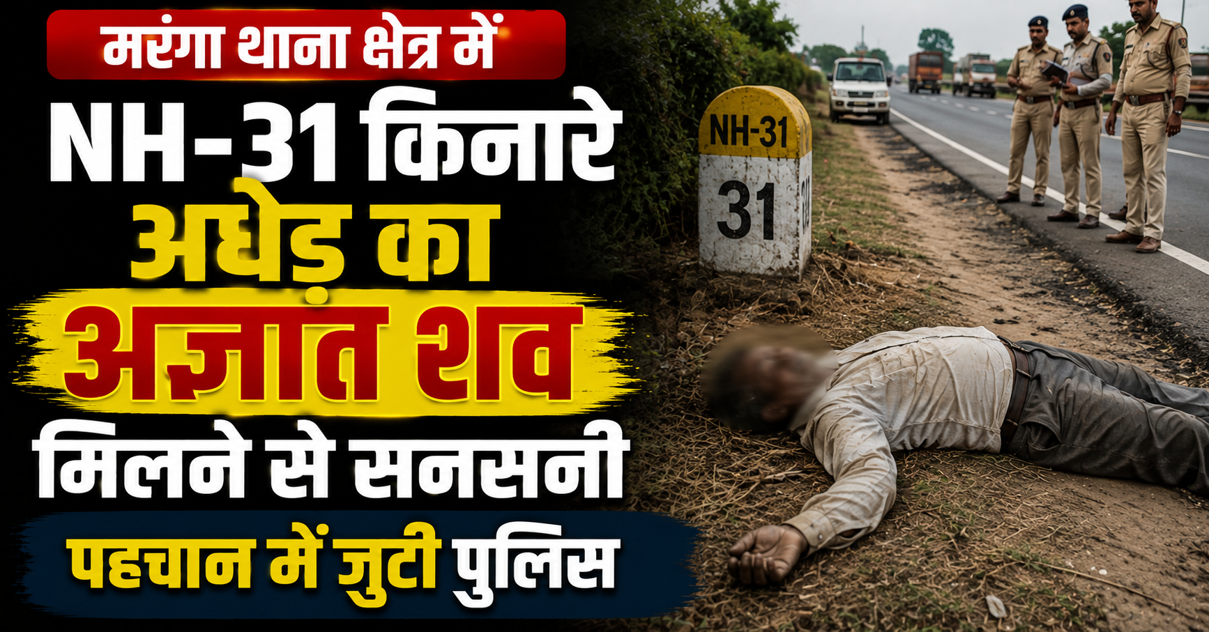 मरंगा थाना क्षेत्र में NH-31 किनारे अधेड़ का अज्ञात शव मिलने से सनसनी, पहचान में जुटी पुलिस