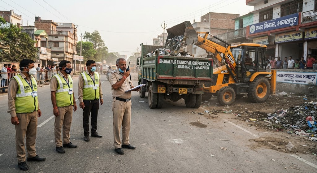 भागलपुर नगर निगम की सख्ती डंपिंग प्वाइंट्स से कचरा उठाव और ट्रांसफर स्टेशन परिवहन की उच्चस्तरीय समीक्षा, बिना ढके कचरा ढोने पर कड़ा एक्शन