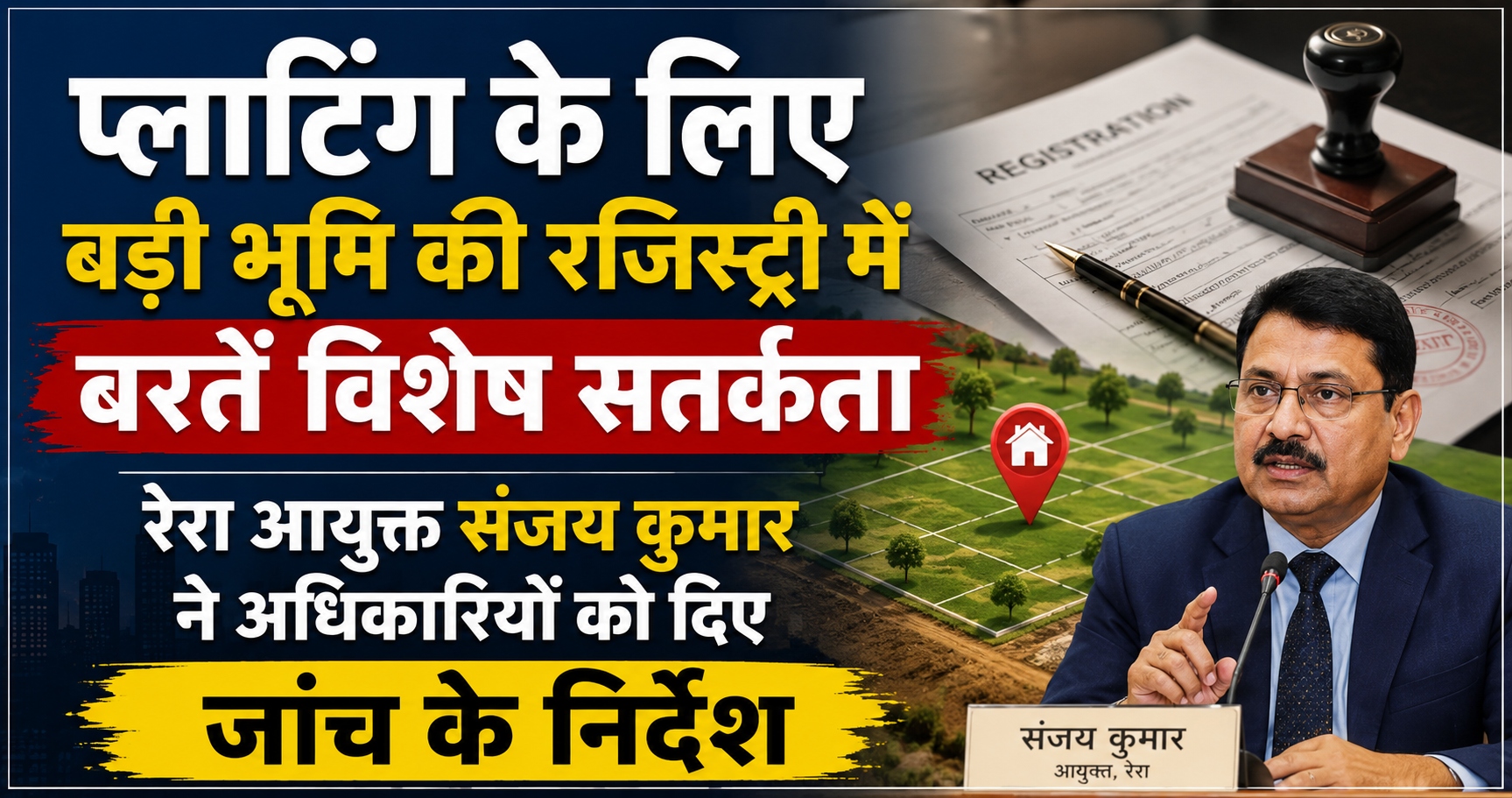 प्लाटिंग के लिए बड़ी भूमि की रजिस्ट्री में बरतें विशेष सतर्कता, रेरा आयुक्त संजय कुमार ने अधिकारियों को दिए जांच के निर्देश