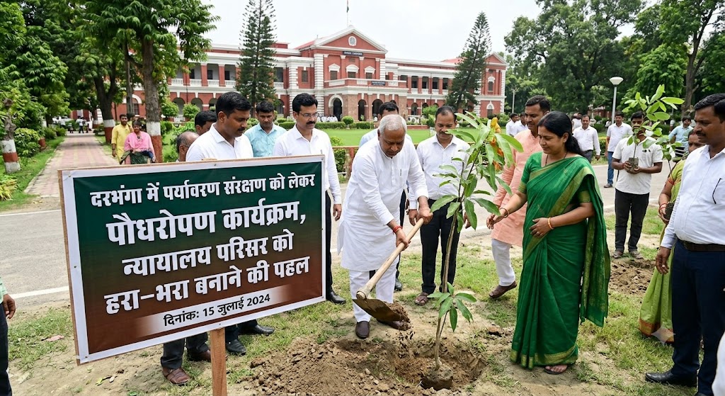 दरभंगा में पर्यावरण संरक्षण को लेकर पौधरोपण कार्यक्रम, न्यायालय परिसर को हरा-भरा बनाने की पहल