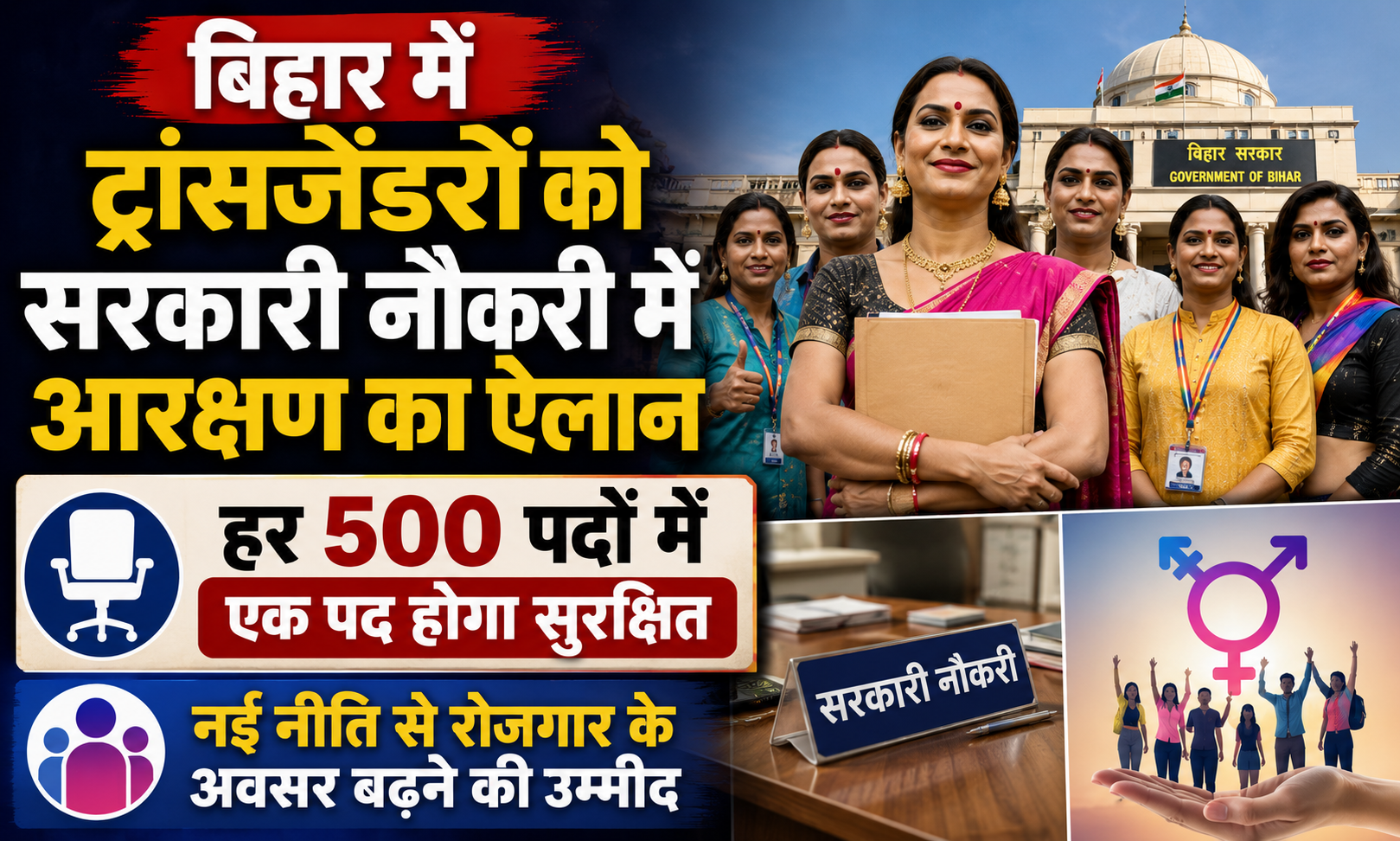 Bihar Announces Reservation for Transgender Persons in Government Jobs; One Post Reserved for Every 500 Vacancies, Separate Mention in Recruitment Advertisements