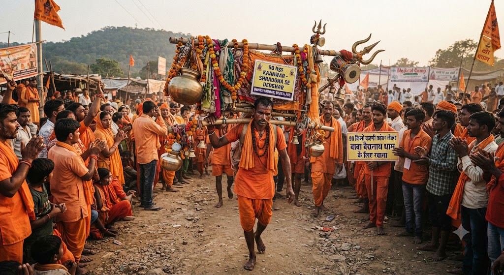 90 किलो वजनी कांवर लेकर बाबा वैद्यनाथ धाम के लिए रवाना, कांवरिया पथ पर बने आकर्षण का केंद्र