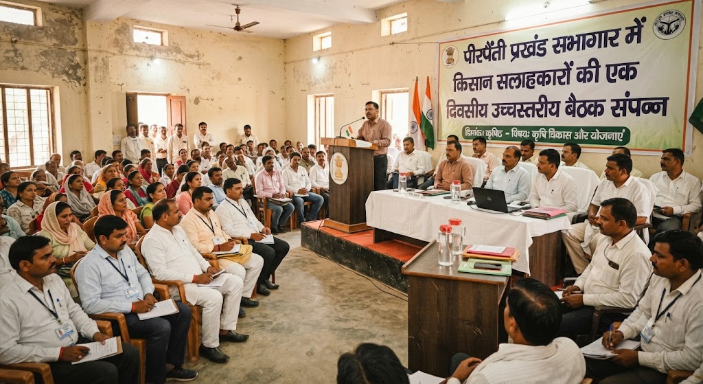 पीरपैंती प्रखंड सभागार में किसान सलाहकारों की एक दिवसीय उच्चस्तरीय बैठक संपन्न; बीएओ सुमन कुमार की अध्यक्षता में किसान उत्पादक संगठन (FPO) के गठन को लेकर हुआ विमर्श