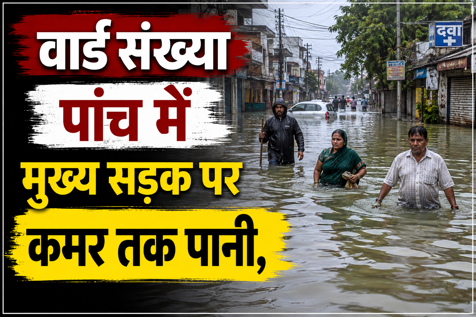 वार्ड संख्या पांच में मुख्य सड़क पर कमर तक पानी, घरों तक पहुंचा बाढ़ का पानी जनजीवन अस्त-व्यस्त, मुख्य मार्ग डूबने से लोगों को नाव और वैकल्पिक साधनों का सहारा