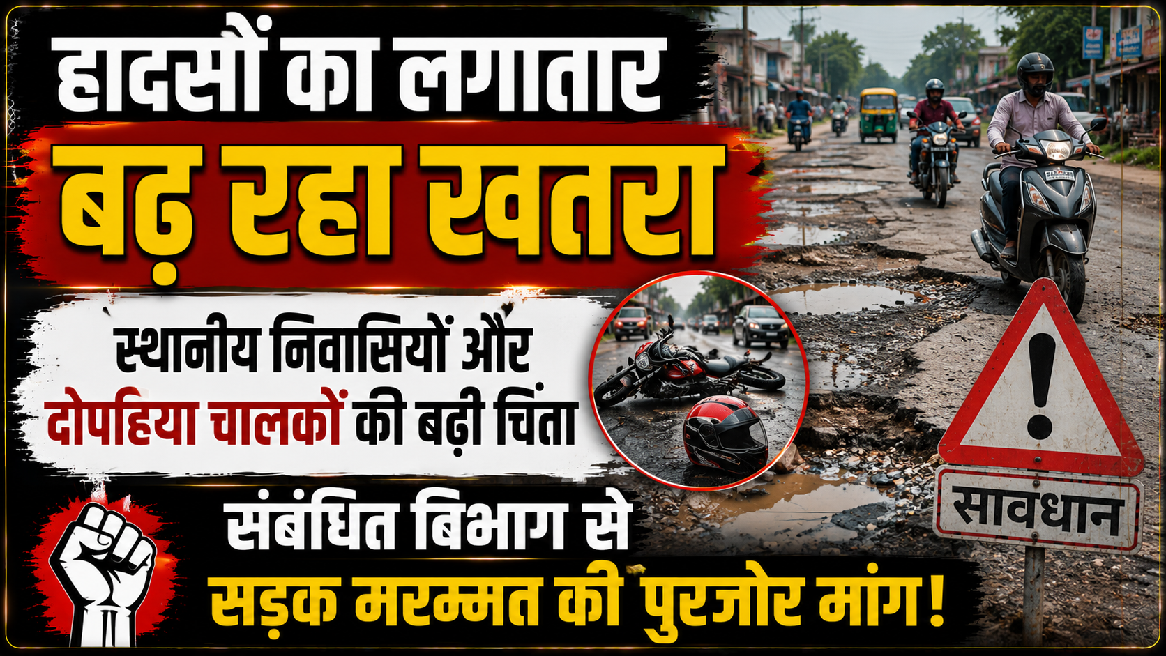 Risk of Accidents Constantly Rising; Heightened Concern Among Local Residents and Two-Wheeler Riders, Strong Demand for Road Repairs from the Concerned Department