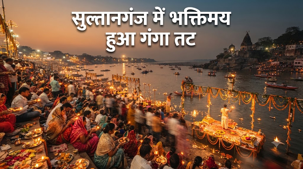 सुल्तानगंज में भक्तिमय हुआ गंगा तट नई सीढ़ी घाट और नमामि गंगे घाट पर भव्य महाआरती का आयोजन, पंडित संजीव झा के मंत्रोच्चार से गूंजा कांवरिया क्षेत्र
