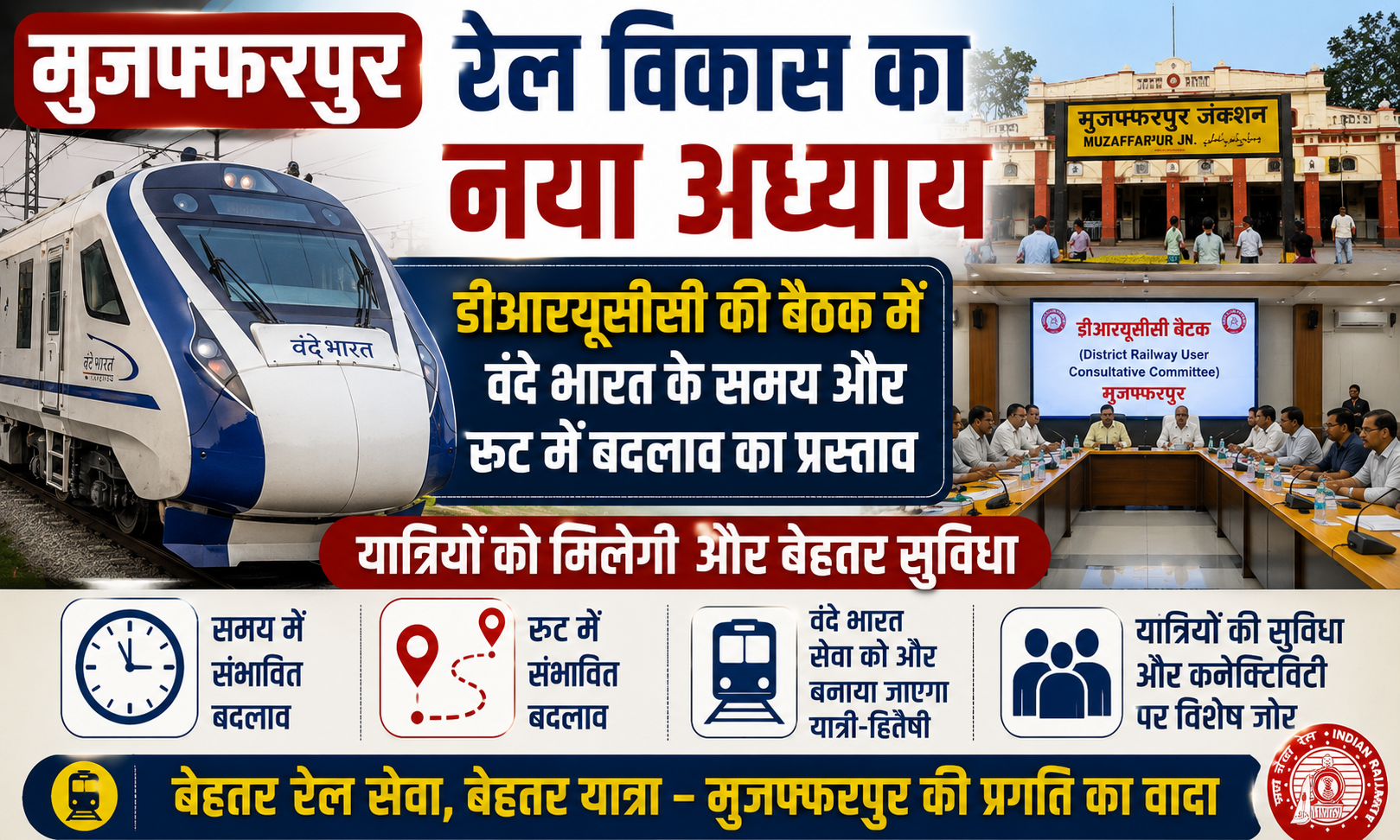 मुजफ्फरपुर रेल विकास का नया अध्याय: डीआरयूसीसी की बैठक में वंदे भारत के समय और रूट में बदलाव का प्रस्ताव