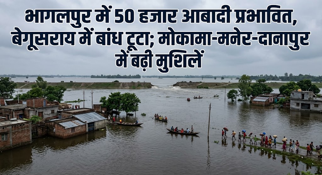 भागलपुर में 50 हजार आबादी प्रभावित, बेगूसराय में बांध टूटा; मोकामा-मनेर-दानापुर दियारा में बढ़ी मुश्किलें