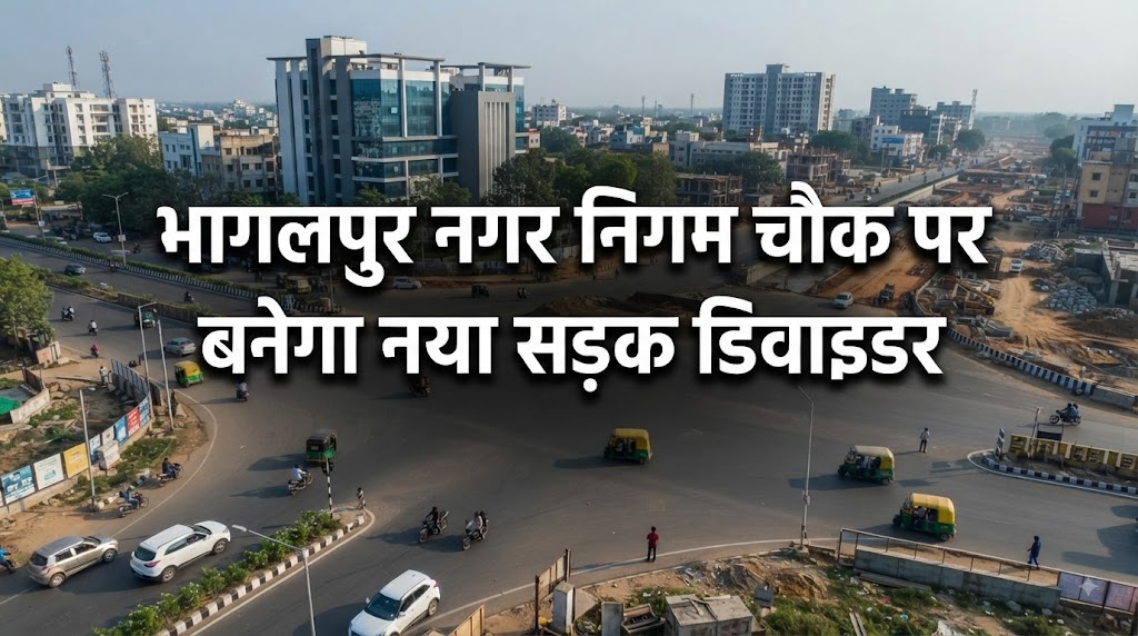 Road Divider Damaged at Bhagalpur Municipal Corporation Chowk Half the Structure Broken Due to Collision with Unidentified Vehicle