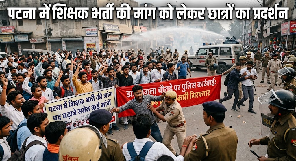 पटना में शिक्षक भर्ती की मांग को लेकर छात्रों का प्रदर्शन, पुलिस ने किया वाटर कैनन का इस्तेमाल; पद बढ़ाने समेत कई मांगें