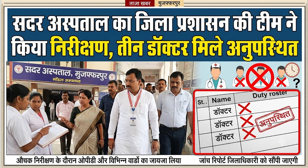 सदर अस्पताल का जिला प्रशासन की टीम ने किया निरीक्षण, तीन डॉक्टर मिले अनुपस्थित