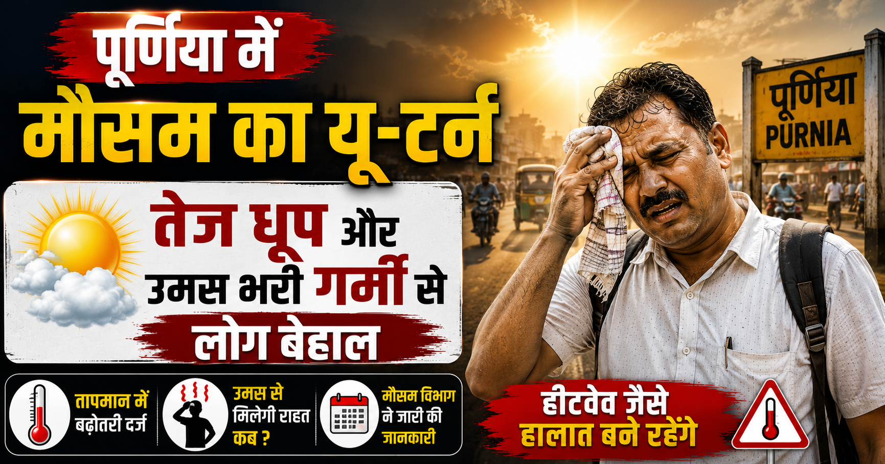 पूर्णिया में मौसम का यू-टर्न: तेज धूप और उमस भरी गर्मी से लोग बेहाल, तापमान में बढ़ोतरी दर्ज