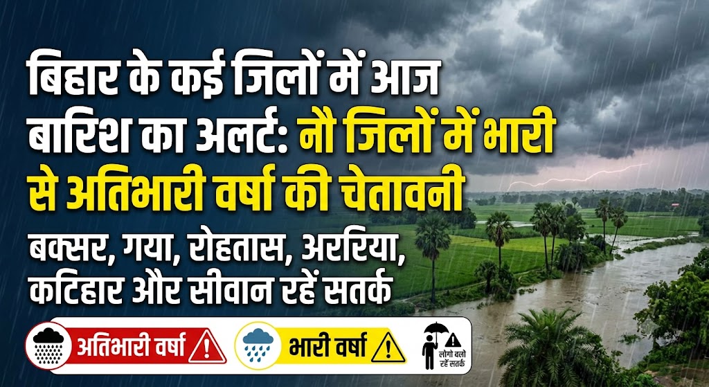 बिहार के कई जिलों में आज बारिश का अलर्ट, नौ जिलों में भारी से अतिभारी वर्षा की चेतावनी; बक्सर, गया, रोहतास, अररिया, कटिहार और सीवान रहें सतर्क