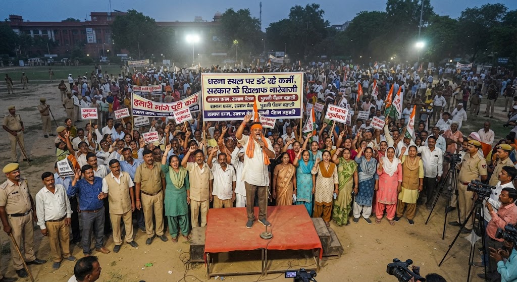 भागलपुर में नगर निकाय कर्मचारियों की अनिश्चितकालीन हड़ताल आठवें दिन भी जारी; धरना स्थल पर डटे रहे कर्मी, सरकार के खिलाफ नारेबाजी,