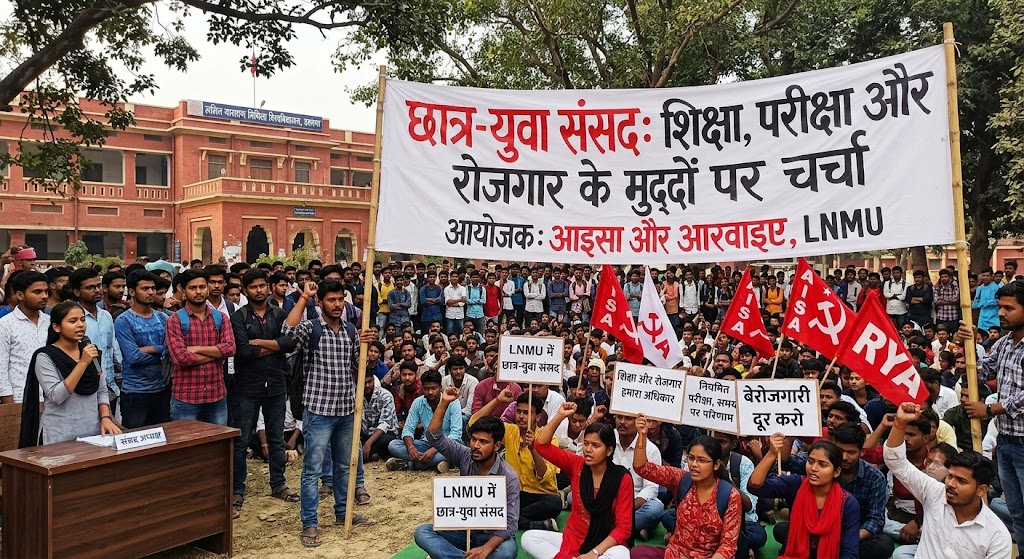 LNMU में आइसा और आरवाइए ने आयोजित की छात्र-युवा संसद, शिक्षा, परीक्षा और रोजगार के मुद्दों पर हुई चर्चा