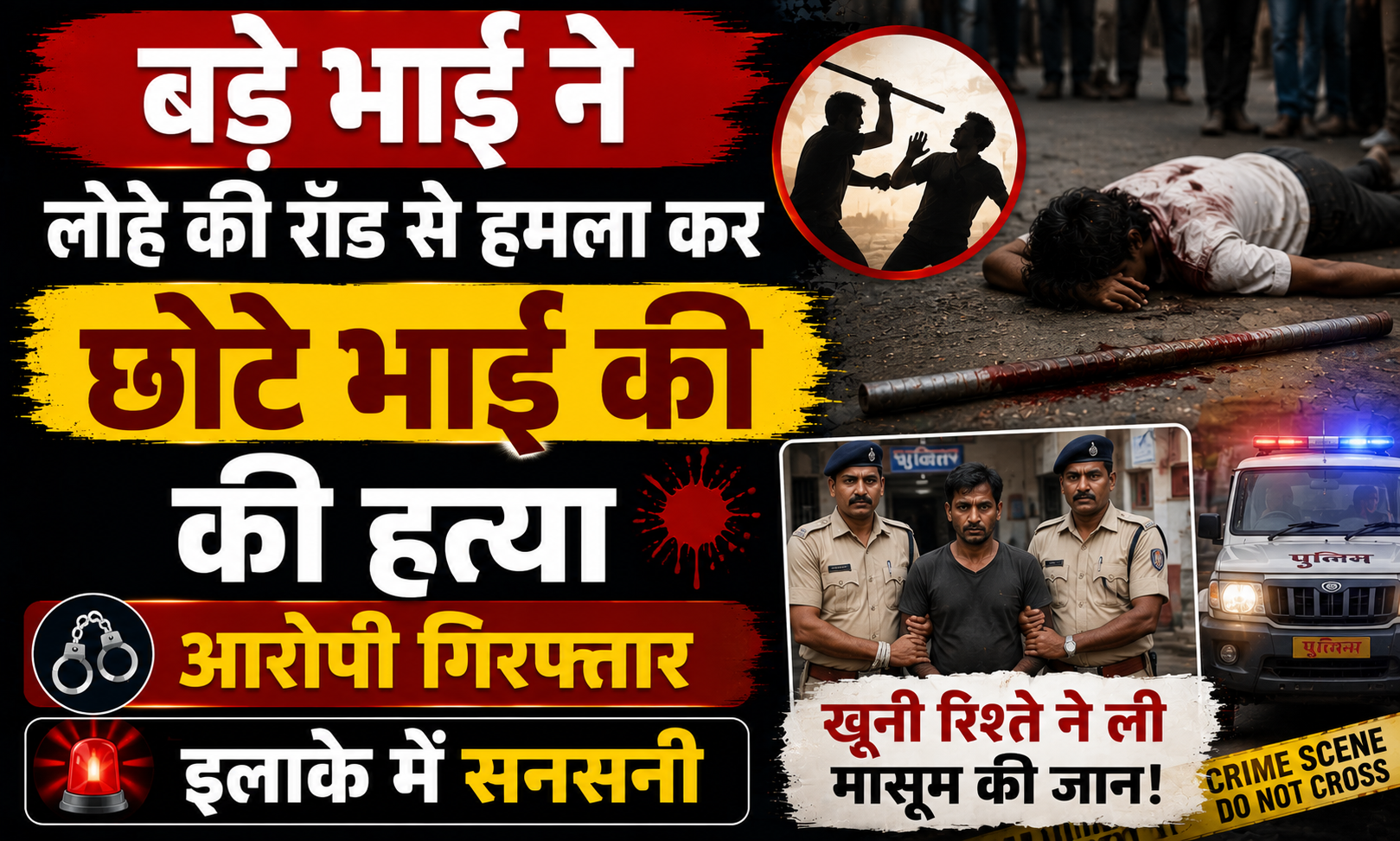 बाराचट्टी के कर्मा गांव में खूनी संघर्ष: बड़े भाई ने लोहे की रॉड से हमला कर छोटे भाई की की हत्या, आरोपी गिरफ्तार और इलाके में सनसनी