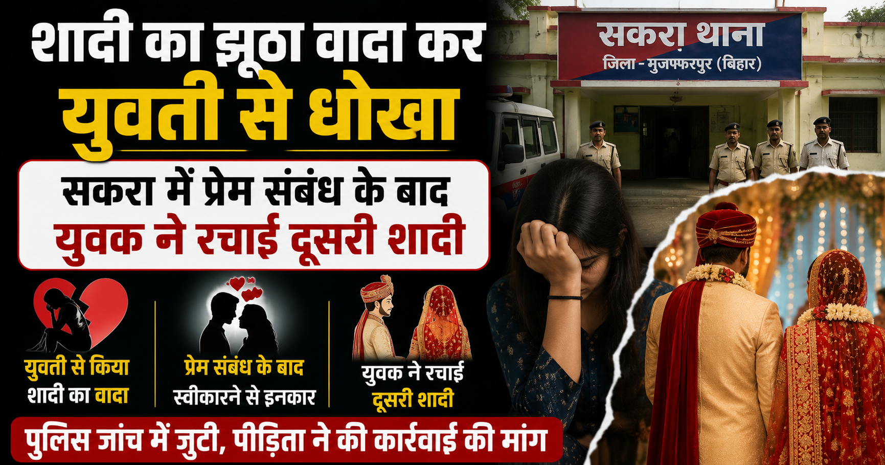 शादी का झूठा वादा कर युवती से धोखा, सकरा में प्रेम संबंध के बाद युवक ने रचाई दूसरी शादी; पुलिस जांच में जुटी