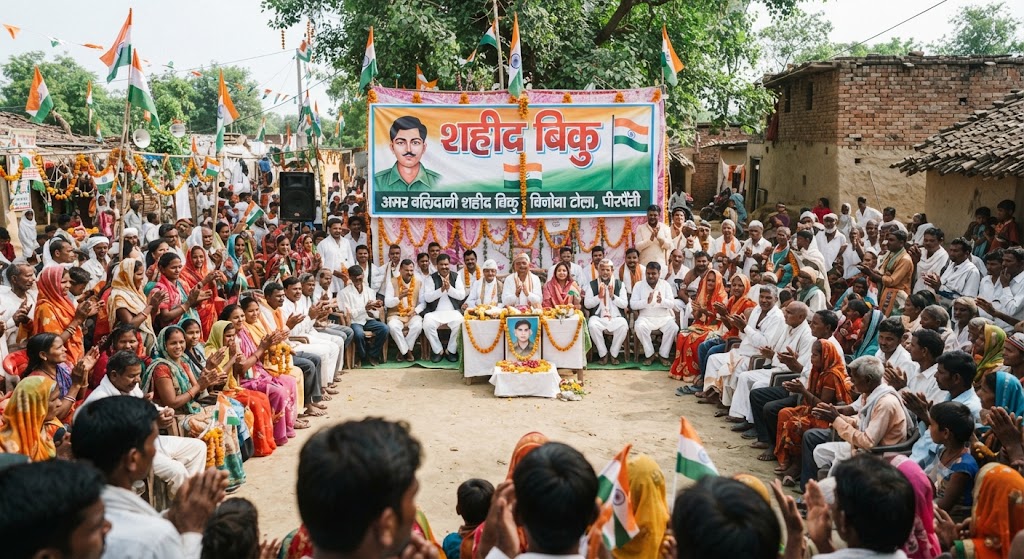 Martyrdom Day of Martyr Biku Celebrated with Great Fervor in Binoba Tola, Pirpainti Tributes Paid to the Hero of the Quit India Movement, National Flag Hoisted Under Dr. Shivnath Das's Leadership