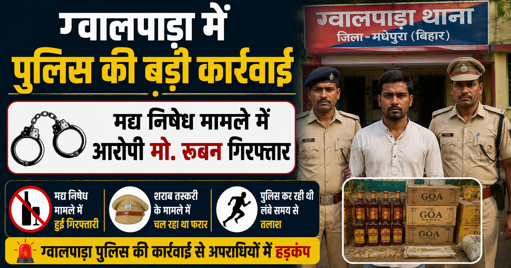 ग्वालपाड़ा में पुलिस की बड़ी कार्रवाई, मद्य निषेध मामले में आरोपी मो. रूबन गिरफ्तार; शराब तस्करी मामले में चल रहा था फरार