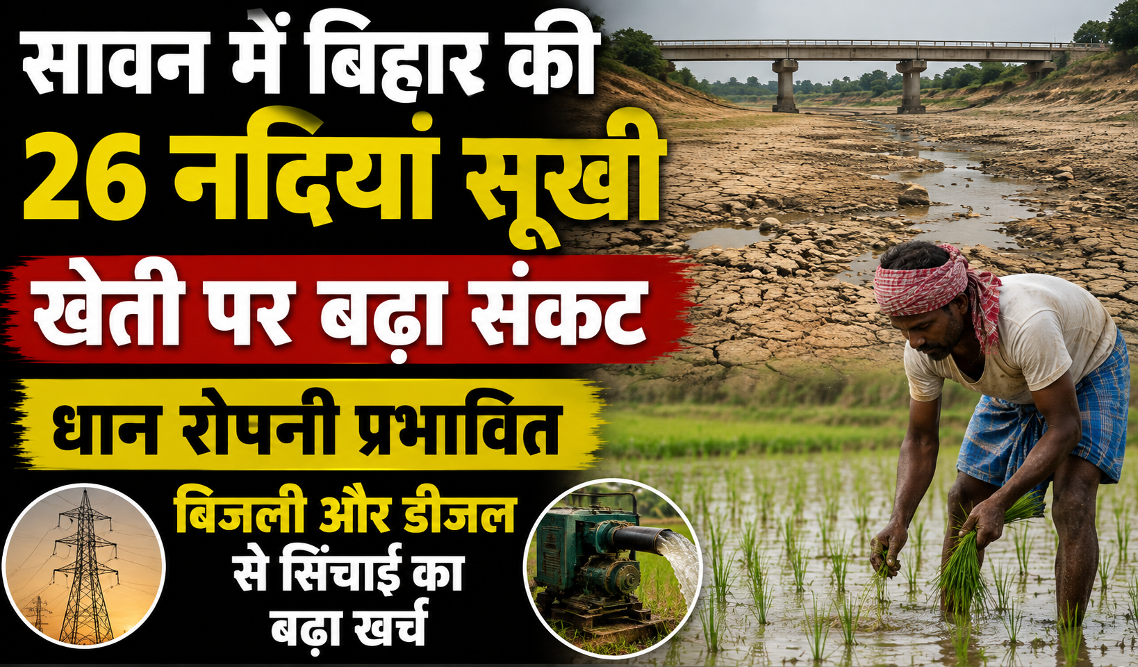 सावन में बिहार की 26 नदियां सूखी, खेती पर बढ़ा संकट; धान रोपनी प्रभावित, बिजली और डीजल से सिंचाई का बढ़ा खर्च
