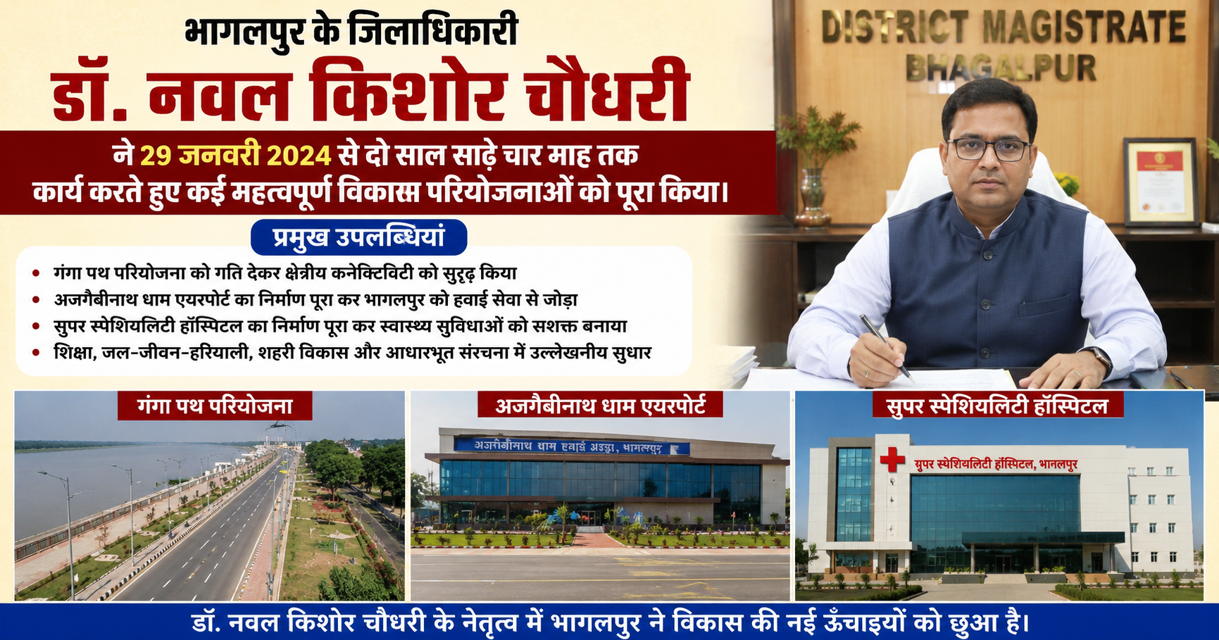भागलपुर DM डॉ. नवल किशोर चौधरी के कार्यकाल के 2.5 साल पूरे; गंगा पथ, एयरपोर्ट और सुपर स्पेशियलिटी ब्लॉक से बदला सिल्क सिटी का नक्शा