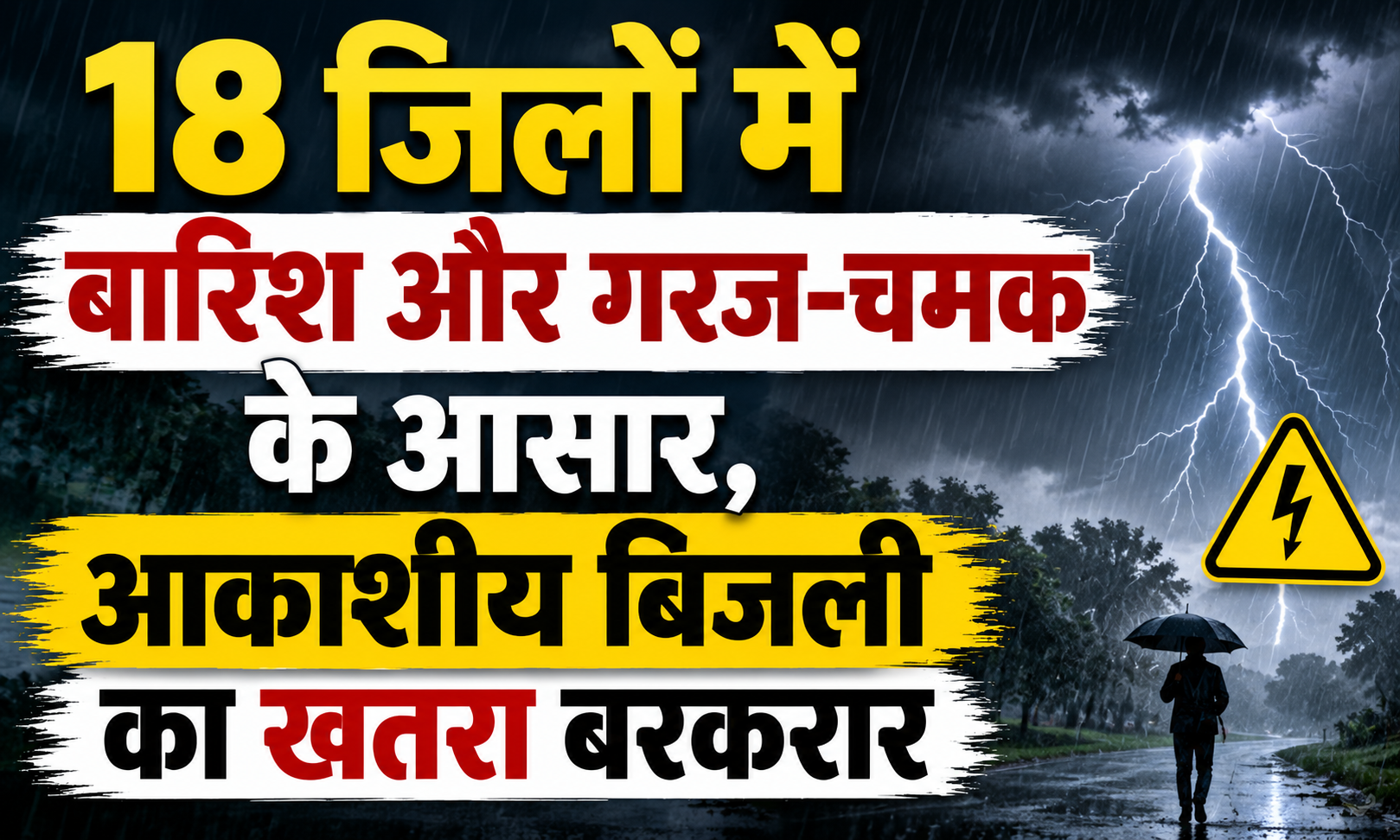 18 जिलों में बारिश और गरज-चमक के आसार, आकाशीय बिजली का खतरा बरकरार
