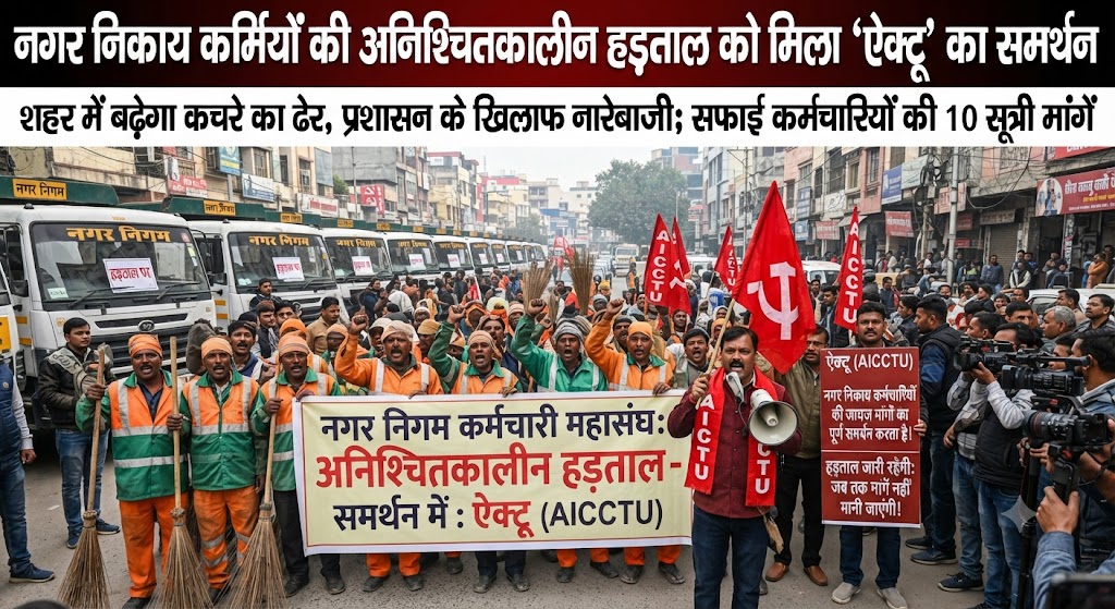 नगर निकाय कर्मियों की अनिश्चितकालीन हड़ताल को मिला 'ऐक्टू' का समर्थन; मुकेश मुक्त ने सरकार और प्रशासन को चेताया, मांगों को तुरंत पूरा करने की पुरजोर मांग