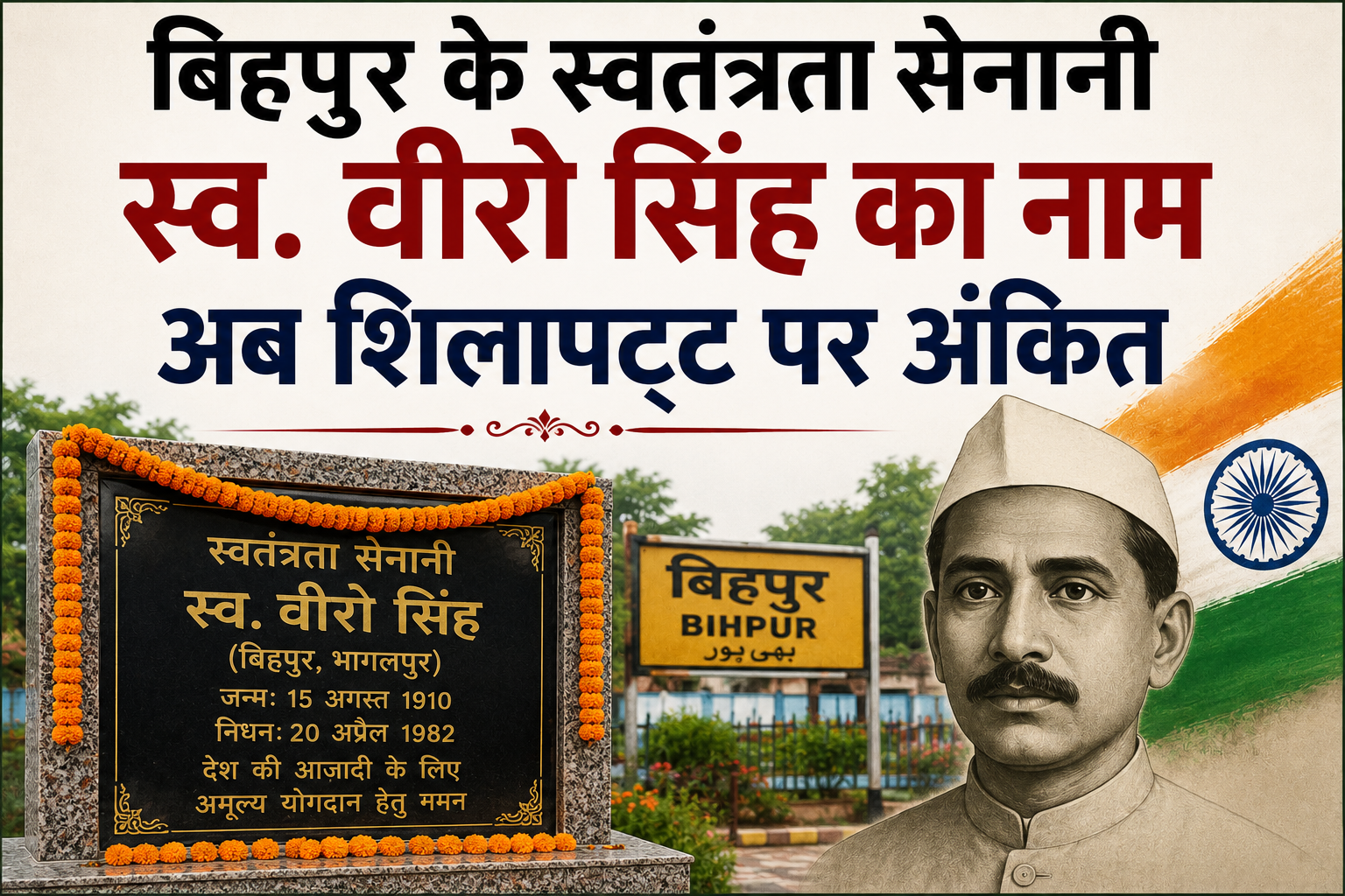 बिहपुर के स्वतंत्रता सेनानी स्व. वीरो सिंह का नाम अब शिलापट्ट पर अंकित