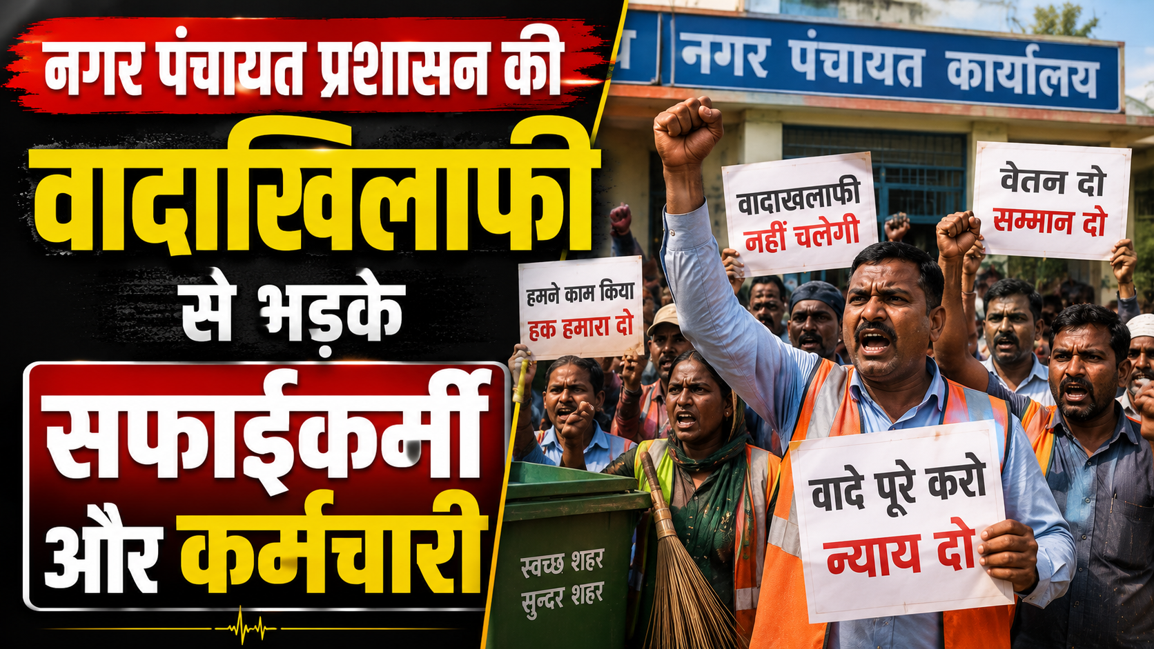 नगर पंचायत प्रशासन की वादाखिलाफी से भड़के सफाईकर्मी और कर्मचारी; तीन माह सात दिन का वेतन देने पर सहमति बनने के बाद भी समाधान न निकलने से आक्रोश गहराया