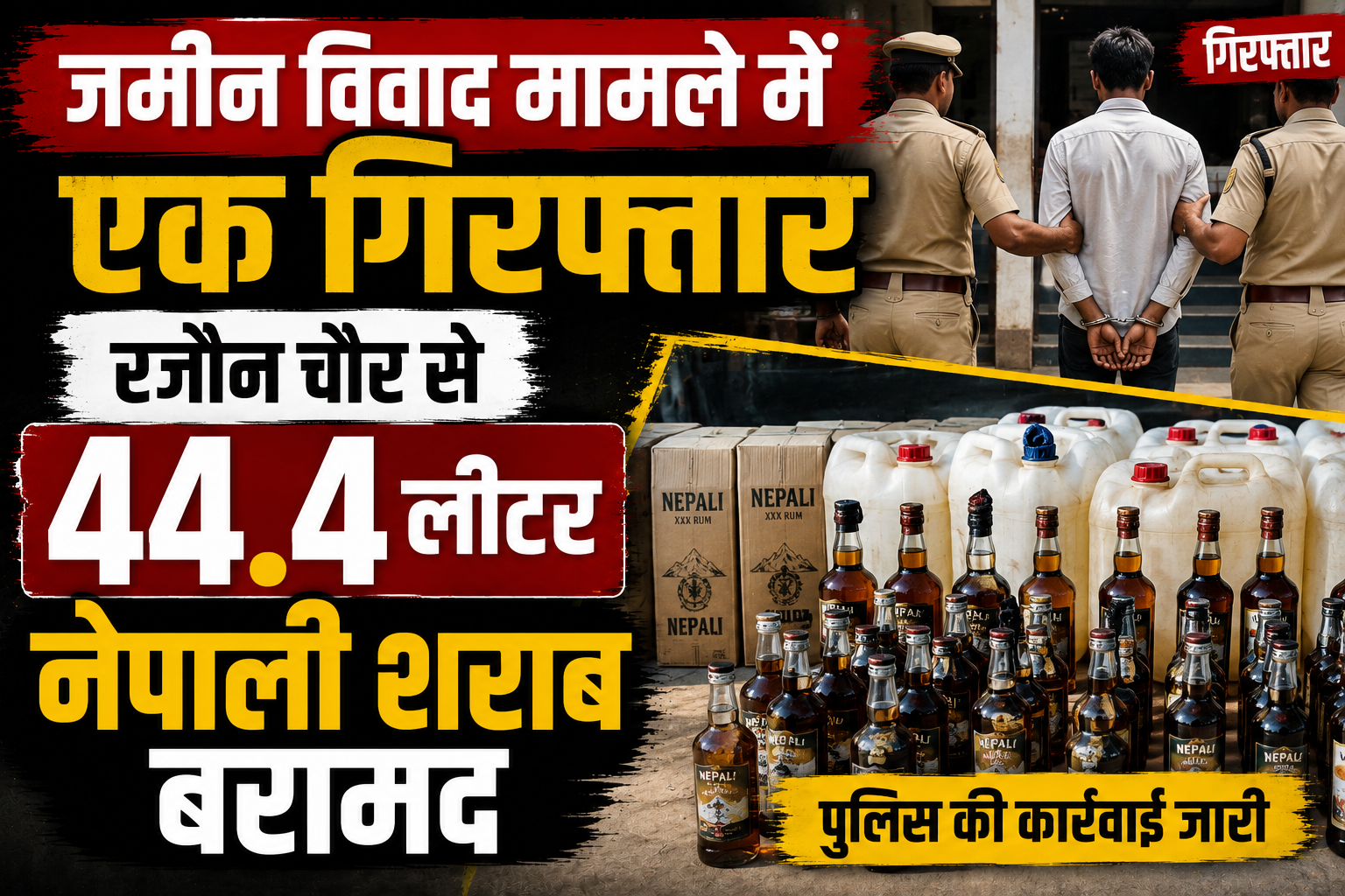 जमीन विवाद मामले में एक गिरफ्तार, रजौन चौर से 44.4 लीटर नेपाली शराब बरामद